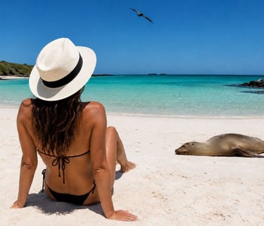 Mujer en Galapagos usando un sombrero de paja toquilla
