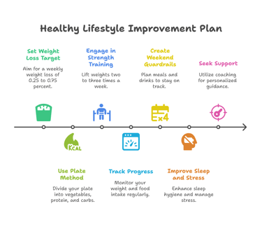 pictogram showing lifestyle fixes to lose weight