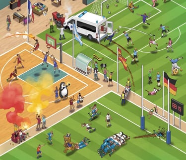 illustration stade foot pour jeu cherche et trouve géant événementiel