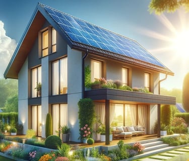a house with solar panels on the roof and a solar panel