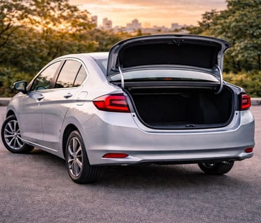 city estacionado com porta malas aberto