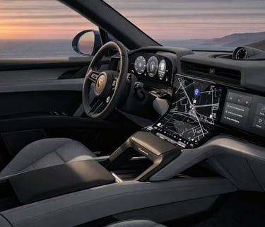 Interior do Porsche Cayenne Electric S com painel digital e central multimídia