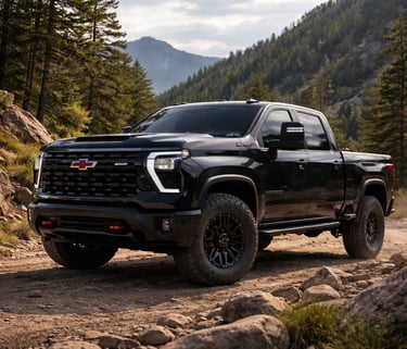 Pickup GM Silverado 2027 com iluminação adaptativa em curva durante teste off-road