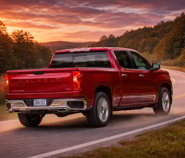 Chevrolet Silverado 2027 vermelha em alta velocidade com autonomia de até 1600 km