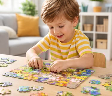 kid playing with puzzle