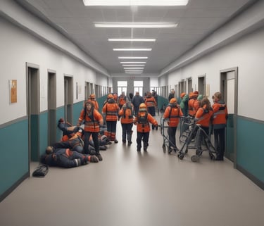 A dark, industrial-style fire safety door is set into a textured concrete wall. The door is equipped with a simple handle and features a sign that states 'Fire Safety Door - Do Not Obstruct - Do Not Keep Open.' Above the door, a small white box is mounted on the wall, possibly an alarm or sensor.