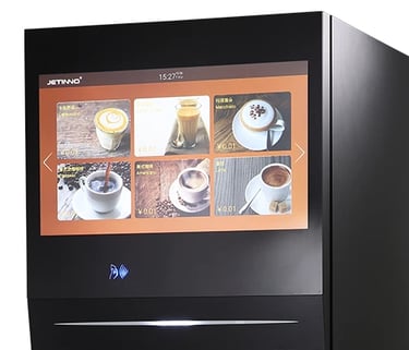 Kafijas tirdzniecības automāta JL500 dzērienu izvēles displejs.