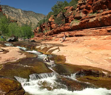 Sedona - Rock Slide Park offers swimming, sunbathing on rock ledges & an Apple Orchard