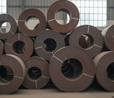 45-degree angle view of Hot Rolled Steel Coil for export catalog display