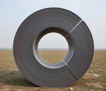 Bottom view of HR steel coil showing core diameter and rolling quality