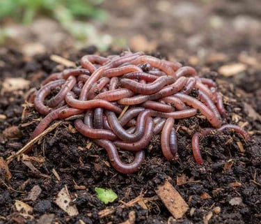 “Front view of vermicompost with earthworms for organic farming export”