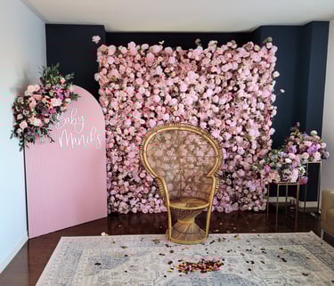Flower wall and ripple panel package for a bridal shower