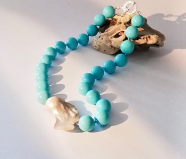 Collana Particolare perla scaramazza gigante e turchese Amalfi Gioielli modello Montecristo