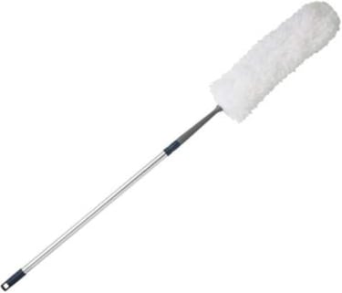 a white duster with a long handle and a white duster