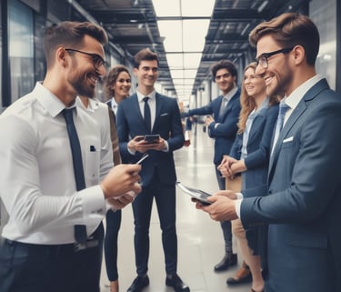 A conference room with a long wooden table surrounded by chairs covered in protective plastic. Multiple computer monitors are placed on tables against the walls, each displaying nature-themed images. The walls are lined with wood paneling, and a sign indicating a center for artificial intelligence is displayed at the front. There are decorative flower arrangements on the table, and the overall setup suggests a professional environment.
