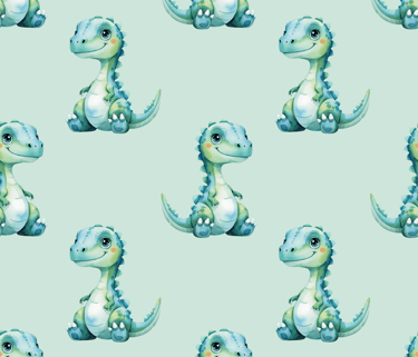 a green and white dinosaur with a baby dinosaur