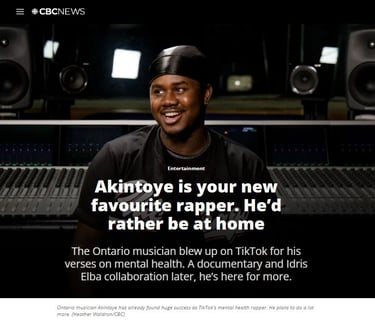 Ontario musician Akintoye has already found huge success as TikTok's mental health rapper. Heather Waldron CBC. 