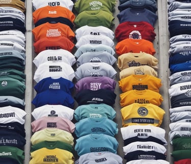 A vibrant display of custom t-shirts hanging on a rack.