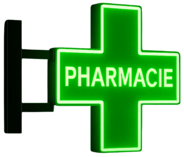 Enseigne drapeau pharmacie croix verte lumineuse AVOSPUB