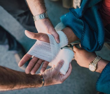 bandaging a wound on a hand