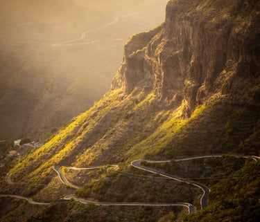 Mountain road TF-436 winding through the mountains toward Masca in Tenerife