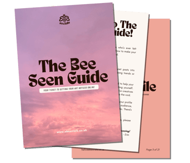 3 pages from 'the bee seen guide' - a free resource that shares 20 ways to optimise social media profiles and content