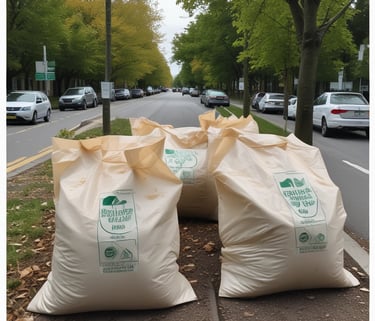 A pile of leaf bags ready for pickup.