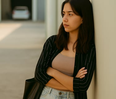 jeune adolescente isolée adossée à un mur