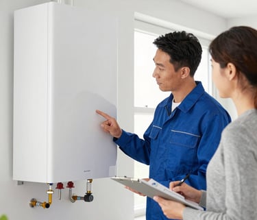 a man riding a skateboard down a street next to tall buildings