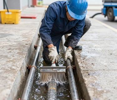Close-up of a high-resolution camera head being inserted into a pipe for inspection.