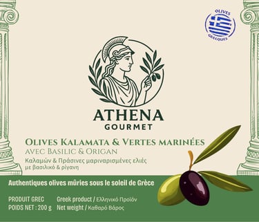 Olives kalamata et vertes marinées avec basilic et origan