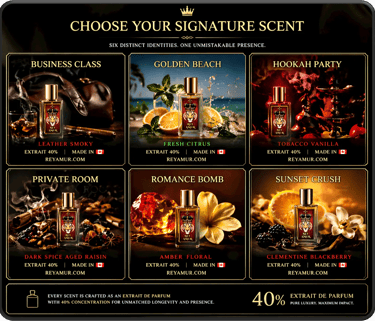 Luxury perfume Canada scent collection REYAMUR fragrances leather citrus tobacco amber floral
