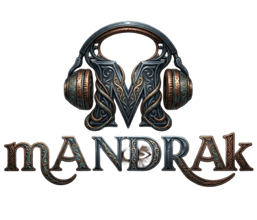 mandrak logo, letter M with headphones