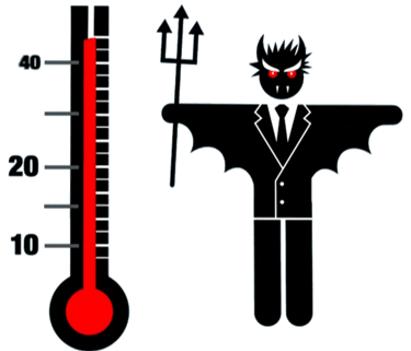 Termometras, rodantis max. 40 temp. Šalia žmogeliukas kostiumu, ragais, raudonom akim, vampyro da...