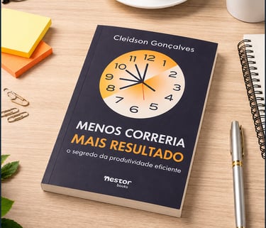 Livro Menos Correria, Mais Resultado em mesa de estudo