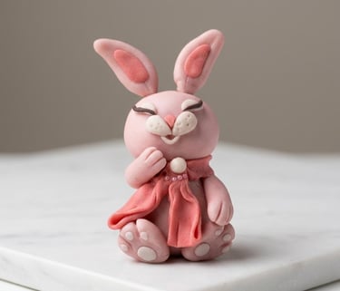 Conejita feliz modelada en fondant por Cocina con Ely, creada artesanalmente para decorar tortas per
