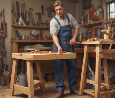 Gardener trimming a lush green hedge in a sunny garden.