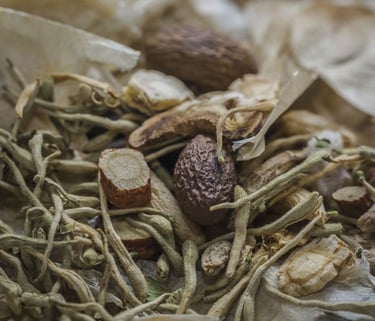 herbes et baies séchées posées en tas, vue de gros plan