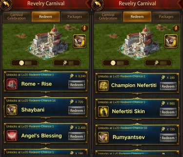 Revelry Carnival Redeemable Items 