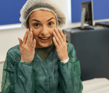 Patient smiling after successful Mohs surgery, showing positive recovery and minimal scarring
