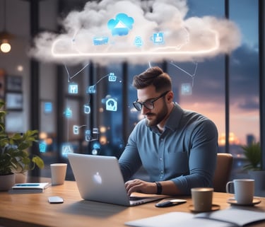 Clean workspace with laptop, documents, and smartphone showing bookkeeping app.