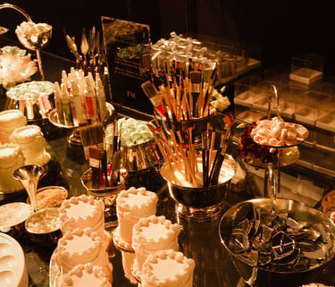 Elegant wedding cake and dessert table Gold Coast