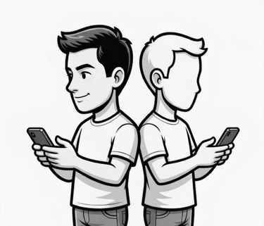 two people facing opposite directions one with facial features one without