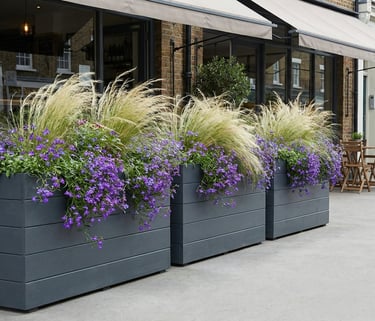 restaurant planter on wheels shallow bottom WOODEN OUTDOOR PLANTER GARDEN SOLID WOOD HANDMADE UK LONDON THROUGH tall large