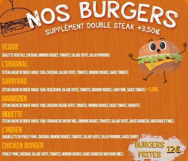 la composition des différent des burger de L'Annexe
