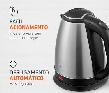Chaleira Elétrica Pratic Mondial Preto Inox 1200W