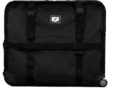 Durable black padded rolling bicycle transporg for bike packing.