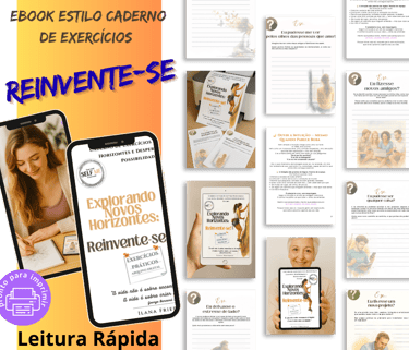 Mockup do Caderno Explorando Novos Horizontes aberto mostrando atividades e estruturas internas