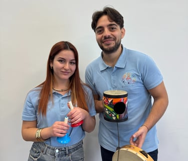 a man and woman standing next to each other