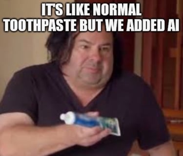 a man with a toothbrush and toothbrushes in his hand, funny meme about toothpaste with AI